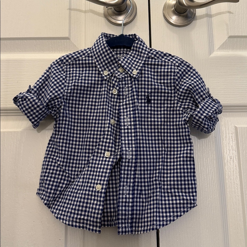 Ralph Lauren Navy and White Gingham Button Down 9mos